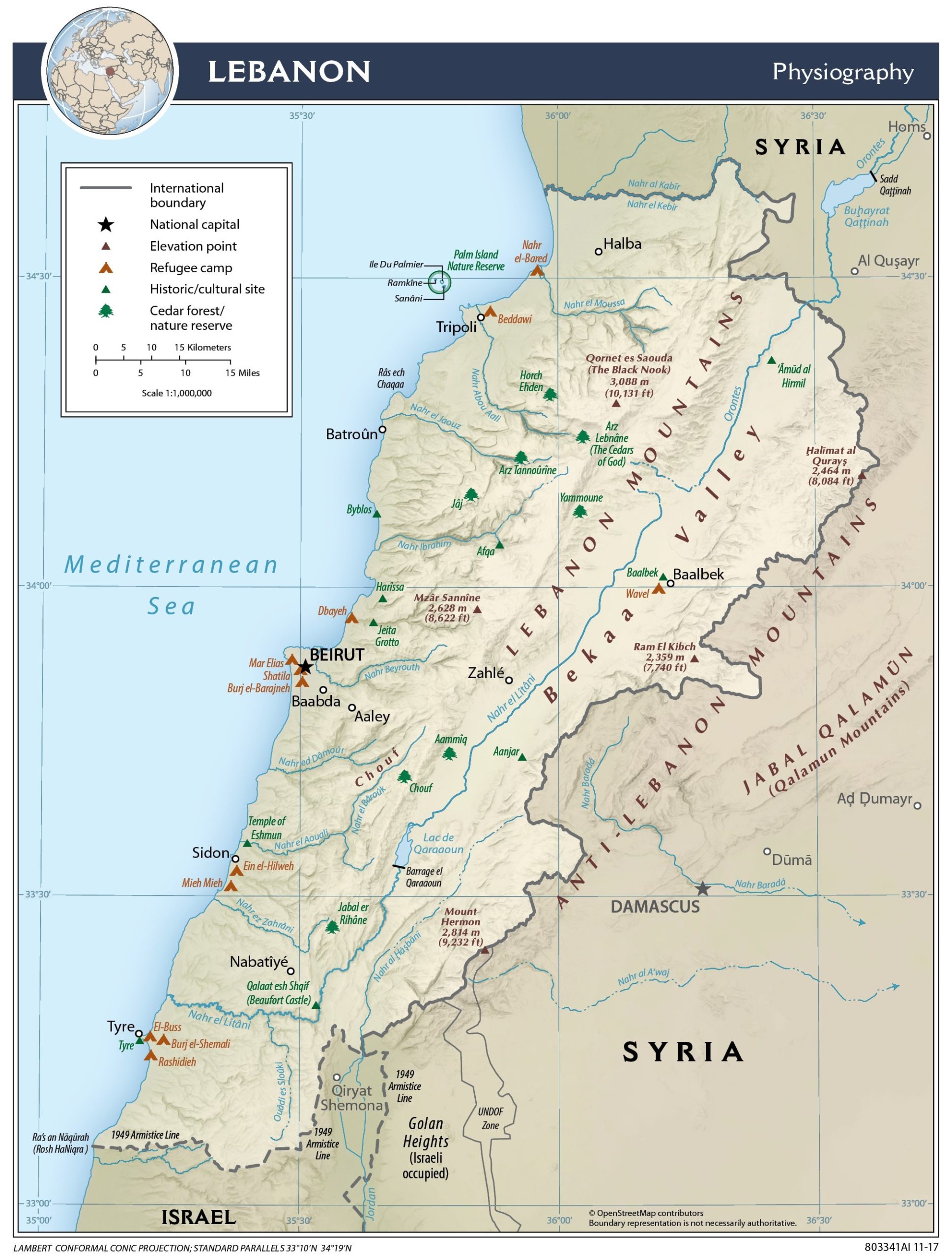 Physiography Map of Lebanon preview